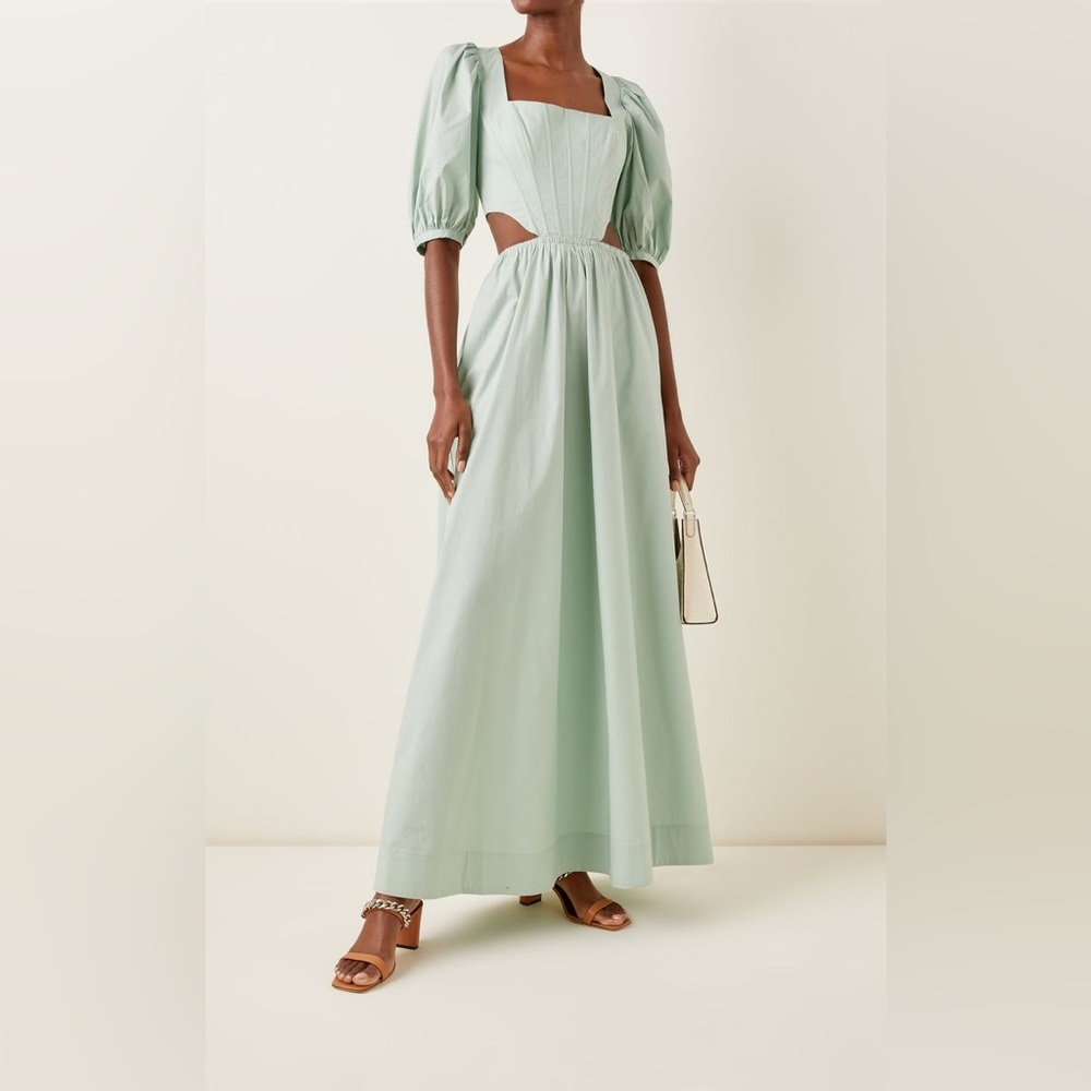 NWT! STAUD Astro Puff Sleeve Cutout Cotton Maxi Dress
